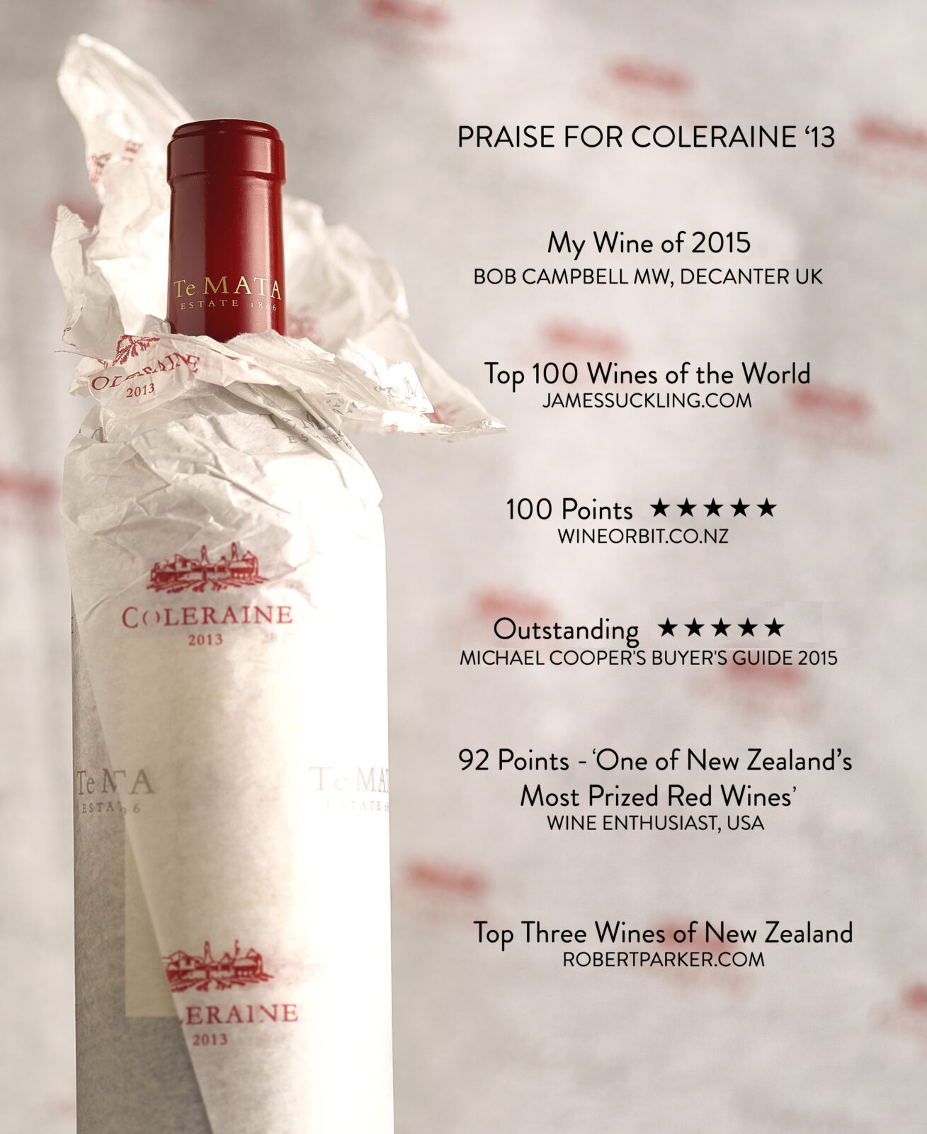 New Year’s Honours for Coleraine – ‘New Zealand’s Most Famous Red Wine’